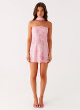 Kiesha Strapless Scarf Mini Dress - Pink